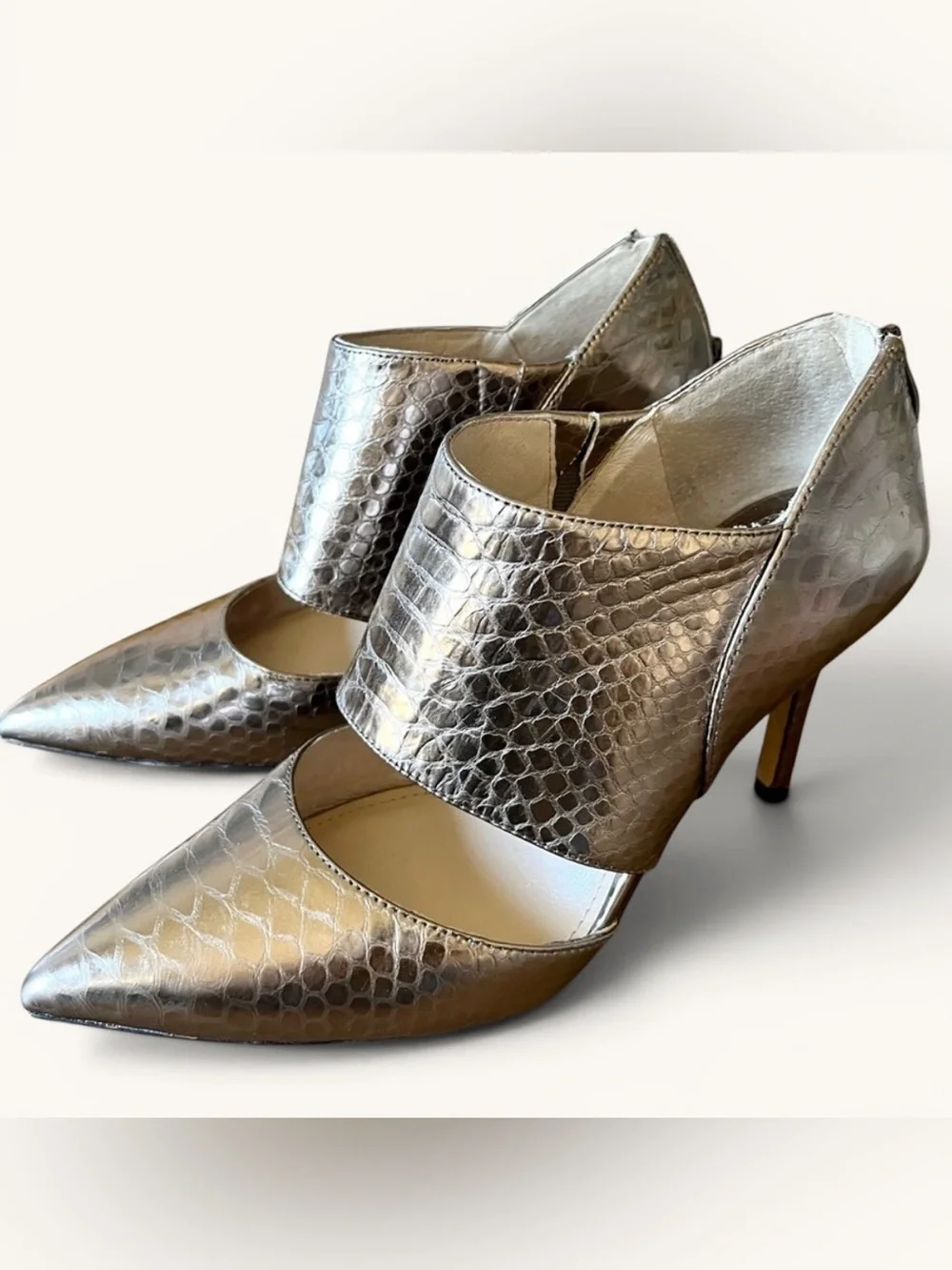 Vince Camuto Metallic Silver Textured Pointed-Toe Heels